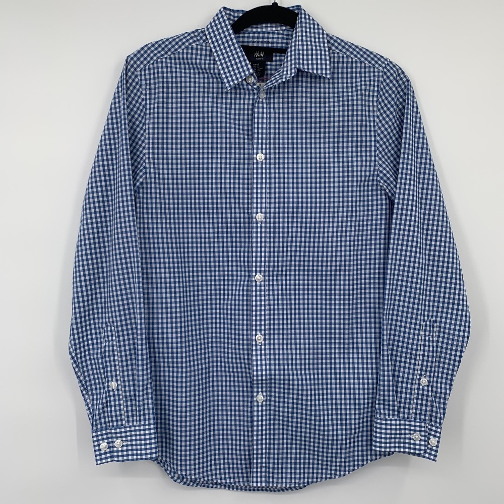 NWT H&M Blue & White Checked Plaid Button Up, Sz XS